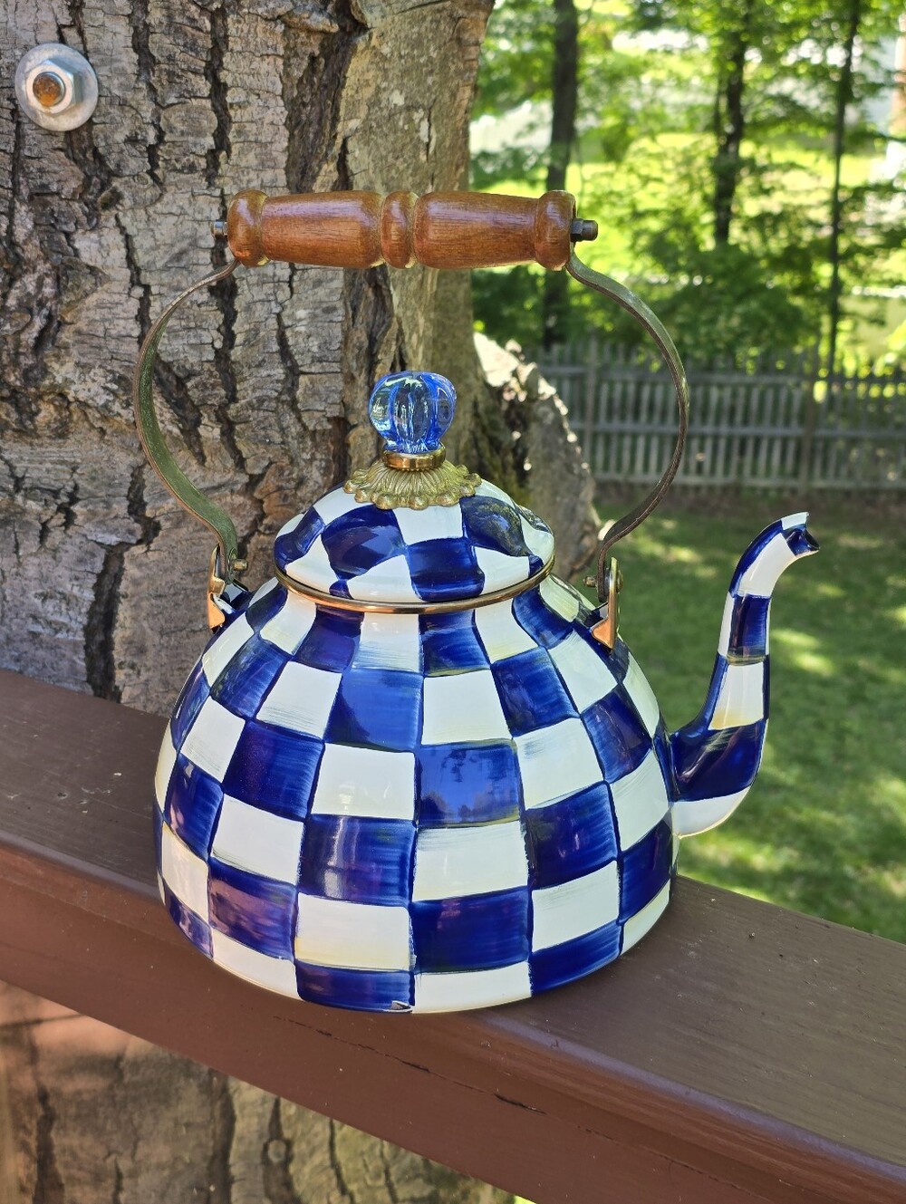 MacKenzie-Childs Royal Check Tea Kettle 3qt